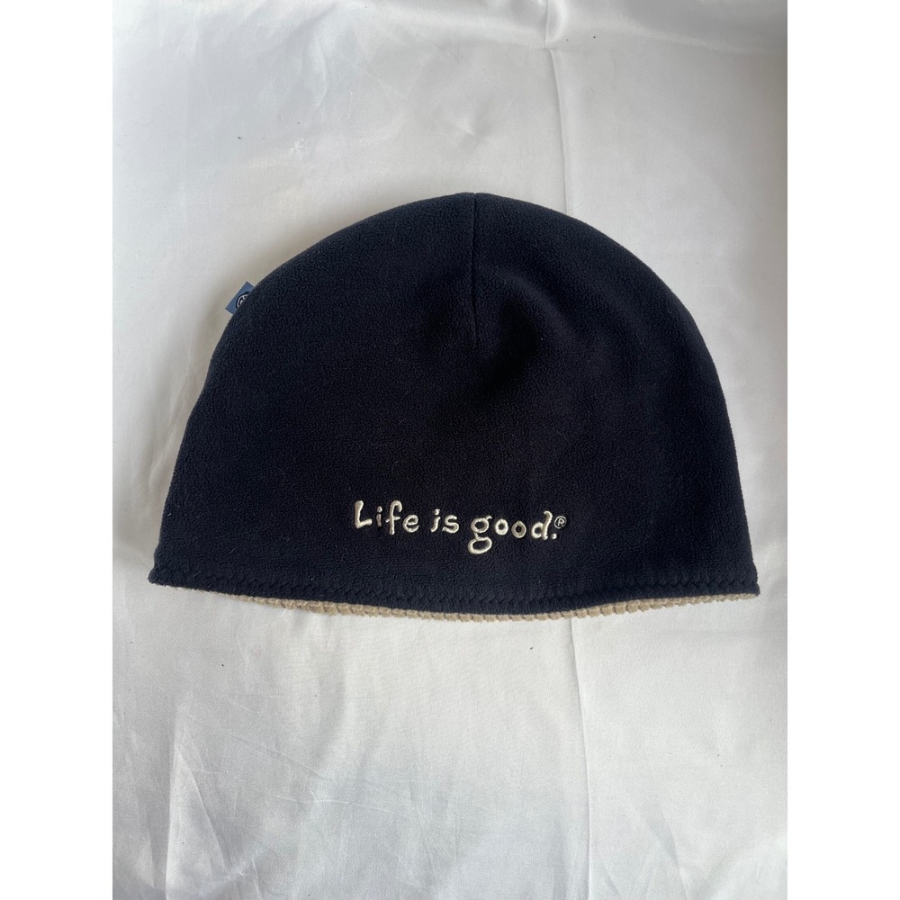 Life Is Good Reversible Hat Beanie Black Tan